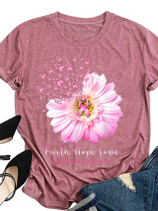 Faith Hope Love Breast Cancer Awareness Graphic Tee