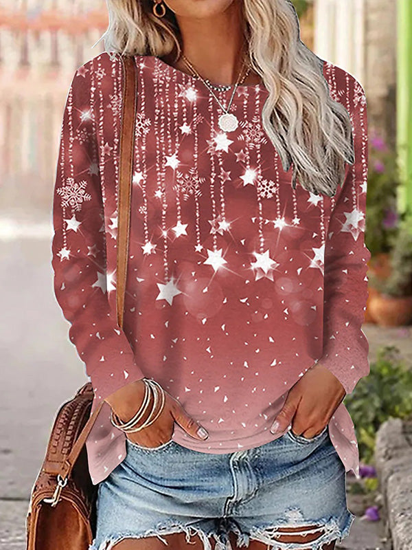 Star Print Long Sleeve Crewneck T-Shirt