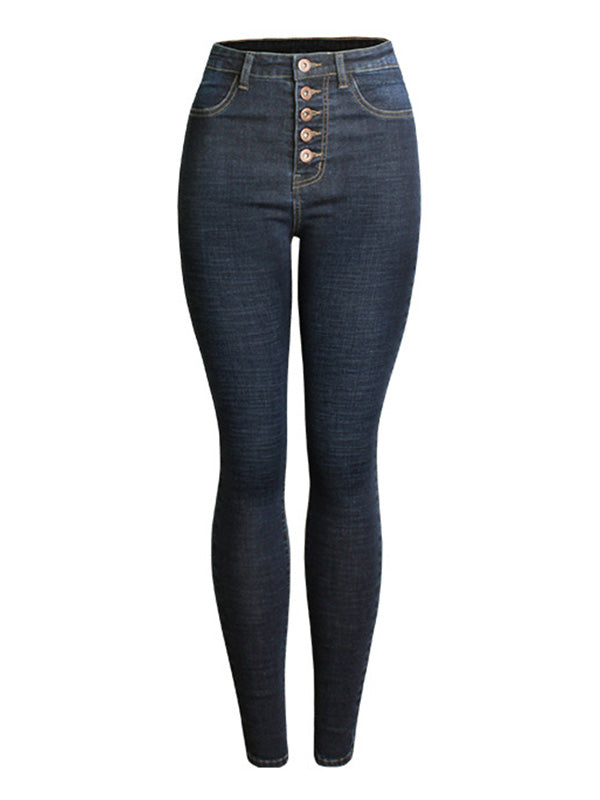 High Rise Exposed Buttons Slim Jeans