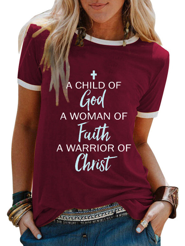 A Child Of God A Woman Of Faith A Warrior Of Chris Crew Neck T-shirt