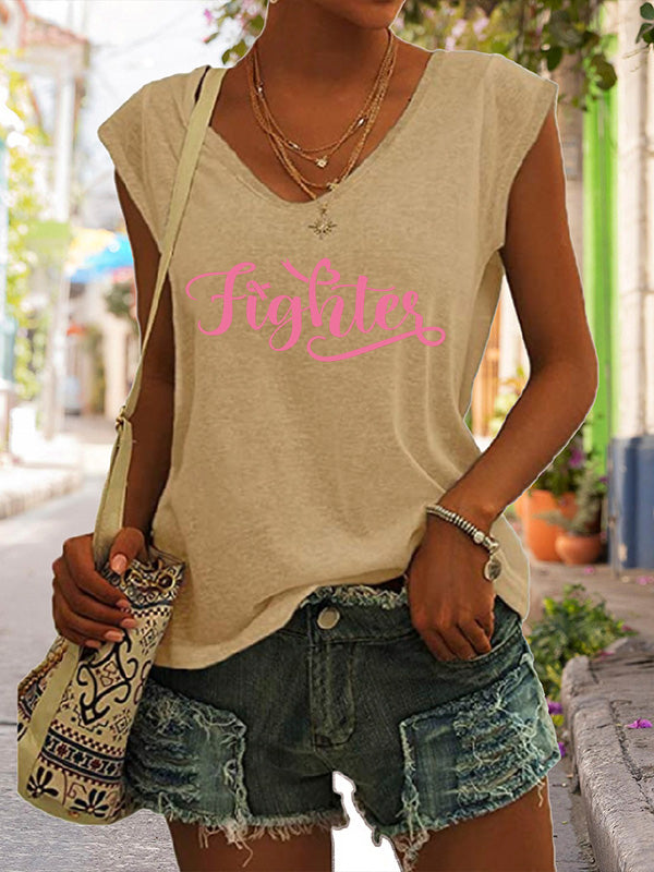 Fighter Pink Ribbon Graphic V-Neck T-Shirt