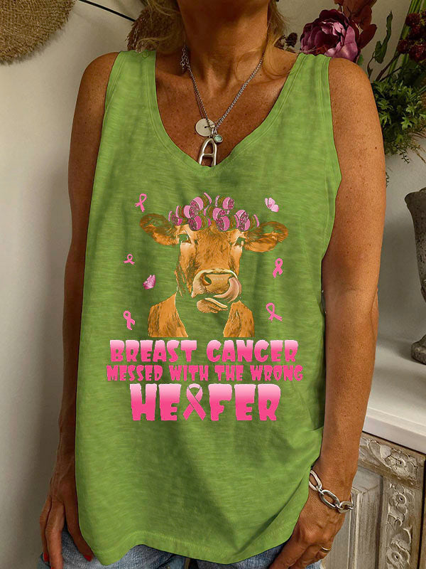 Cow Breast Cancer Messed With The Wrong Heifer V-neck Loose Tank