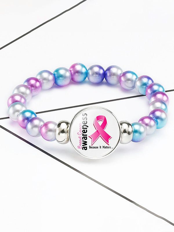 Breast Cancer Awareness Elastic Cord Beaded Bracelet