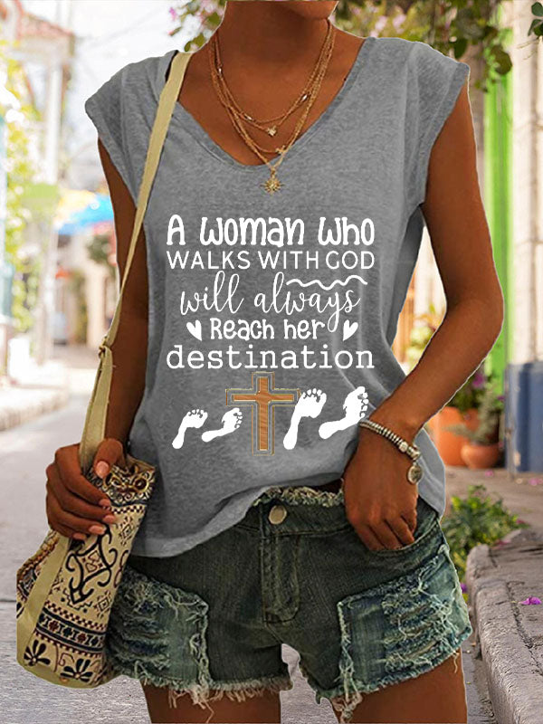 A Woman Who Walks With God Will Always Reach Her Destination Cap Sleeve T-Shirt