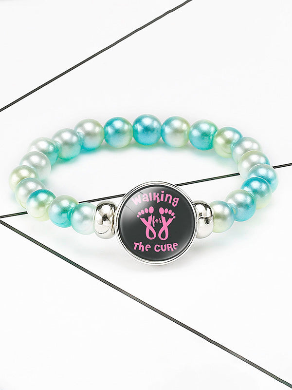 Breast Cancer Awareness Elastic Cord Beaded Bracelet