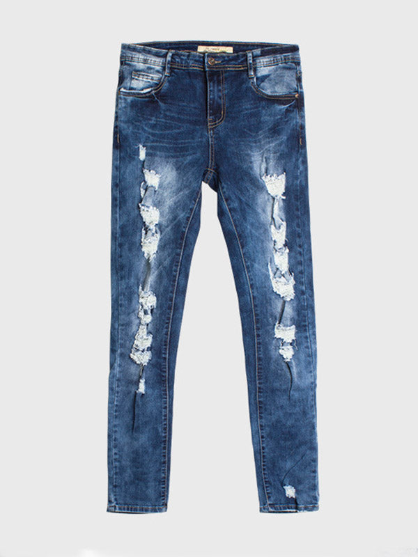 Stretch Denim Ripped Skinny Jeans