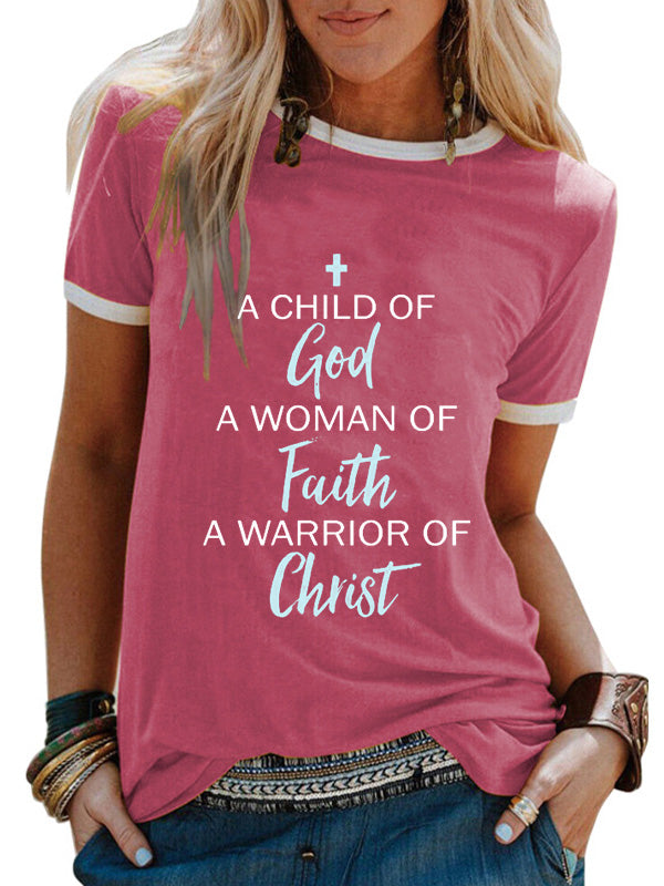 A Child Of God A Woman Of Faith A Warrior Of Chris Crew Neck T-shirt