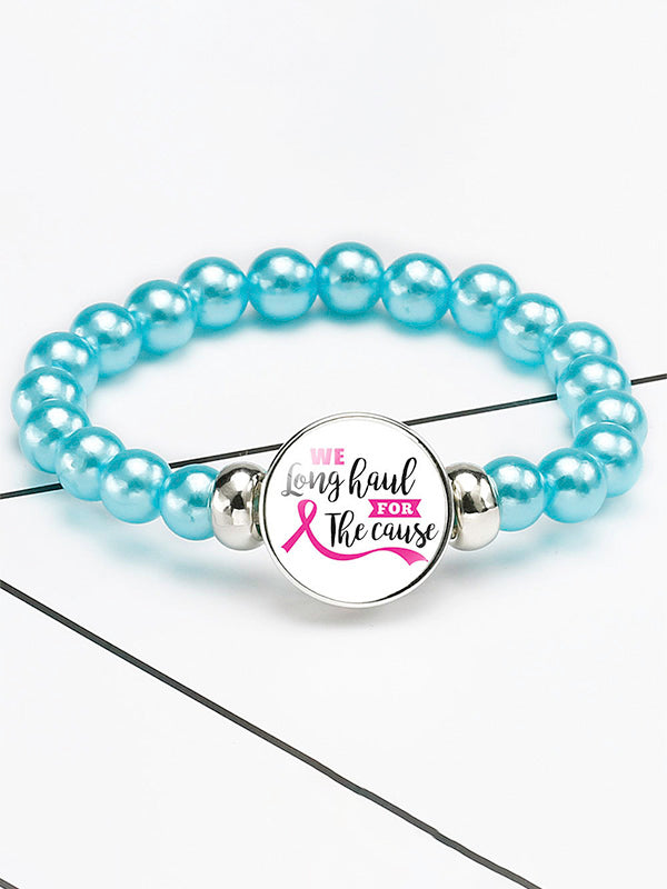 Breast Cancer Awareness Elastic Cord Beaded Bracelet