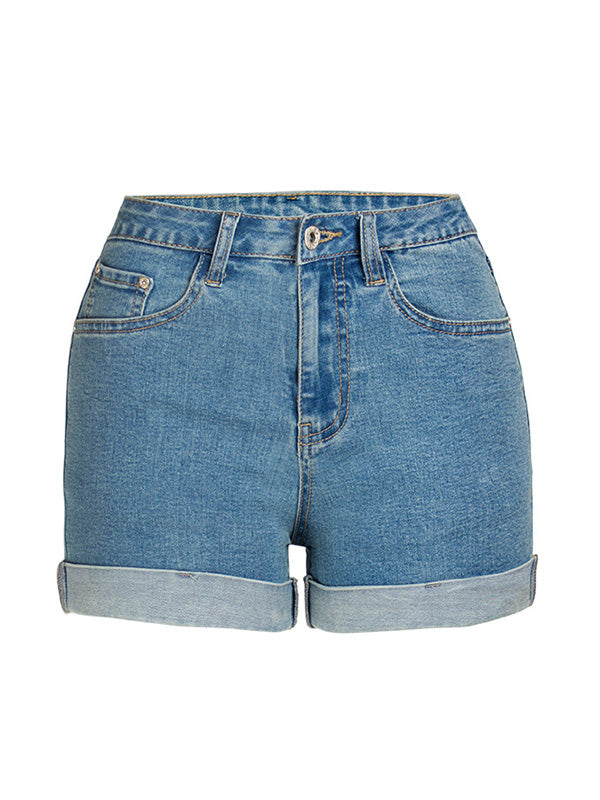 High Rise Rolled Denim Shorts