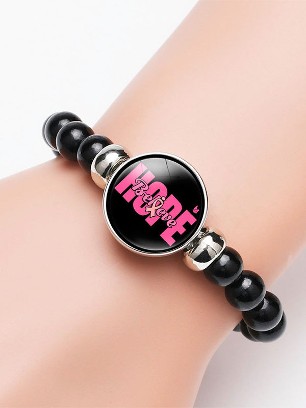 Breast Cancer Awareness Elastic Cord Beaded Bracelet