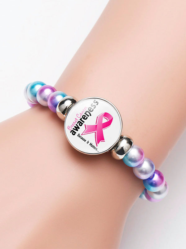 Breast Cancer Awareness Elastic Cord Beaded Bracelet