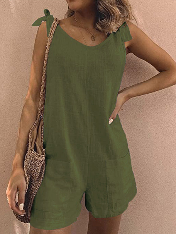 Women's Cotton Overalls Casual Sleeveless Shorts Romper Jumpsuit