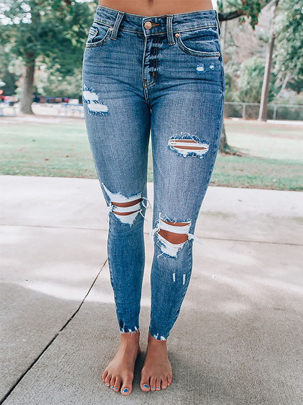 Cora Distressed Skinny Jeans - Light Blue