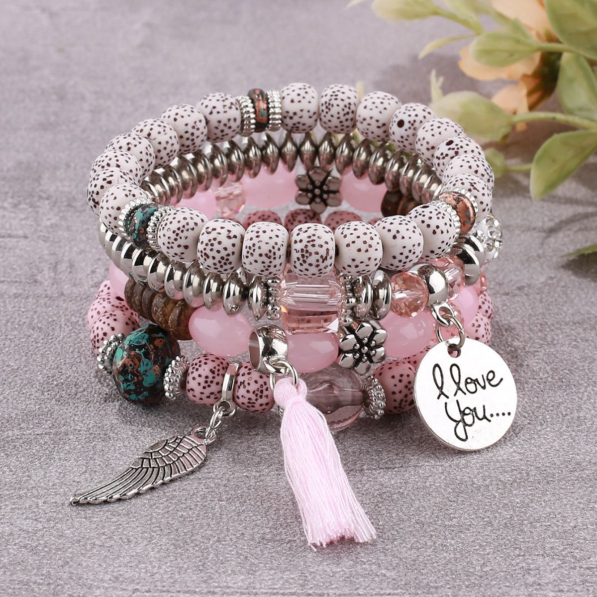 I Love You Beaded Bracelet Set