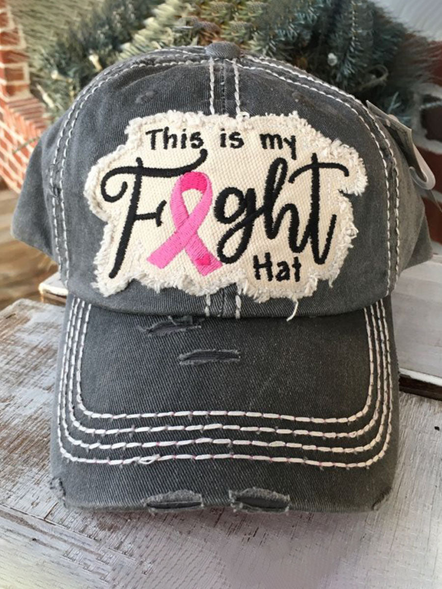 This is My Fight Hat Embroidery Distressed Pink Ribbon Baseball Cap