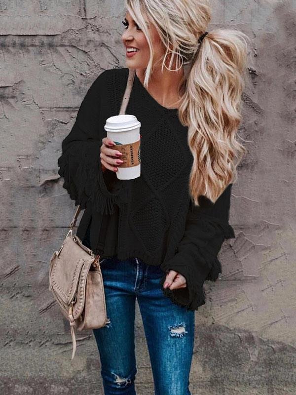 V-neck Fringe Sweater