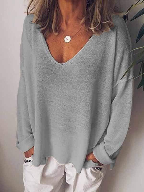 Casual Solid Color Long-Sleeved T-Shirt