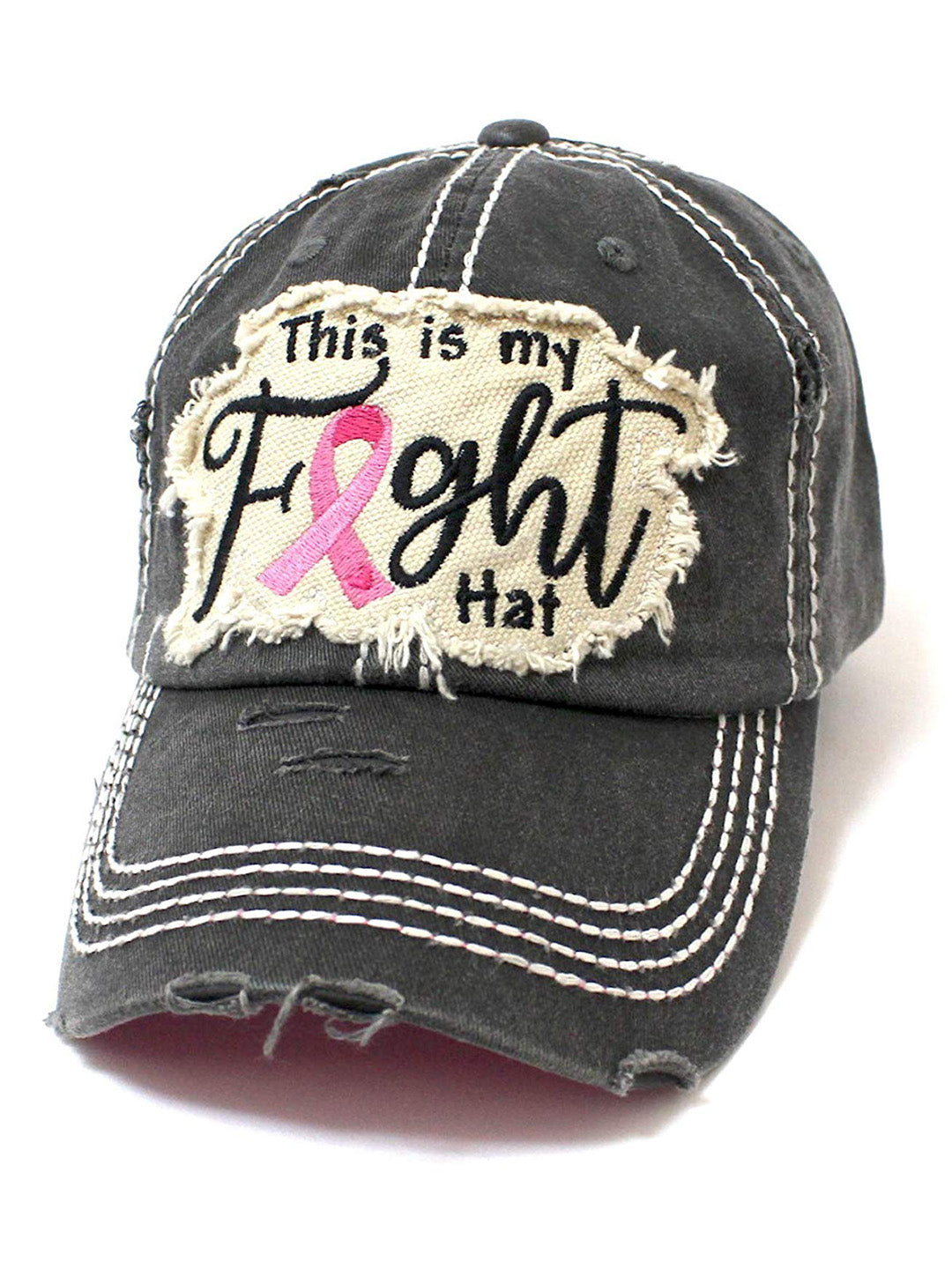 This is My Fight Hat Embroidery Distressed Pink Ribbon Baseball Cap