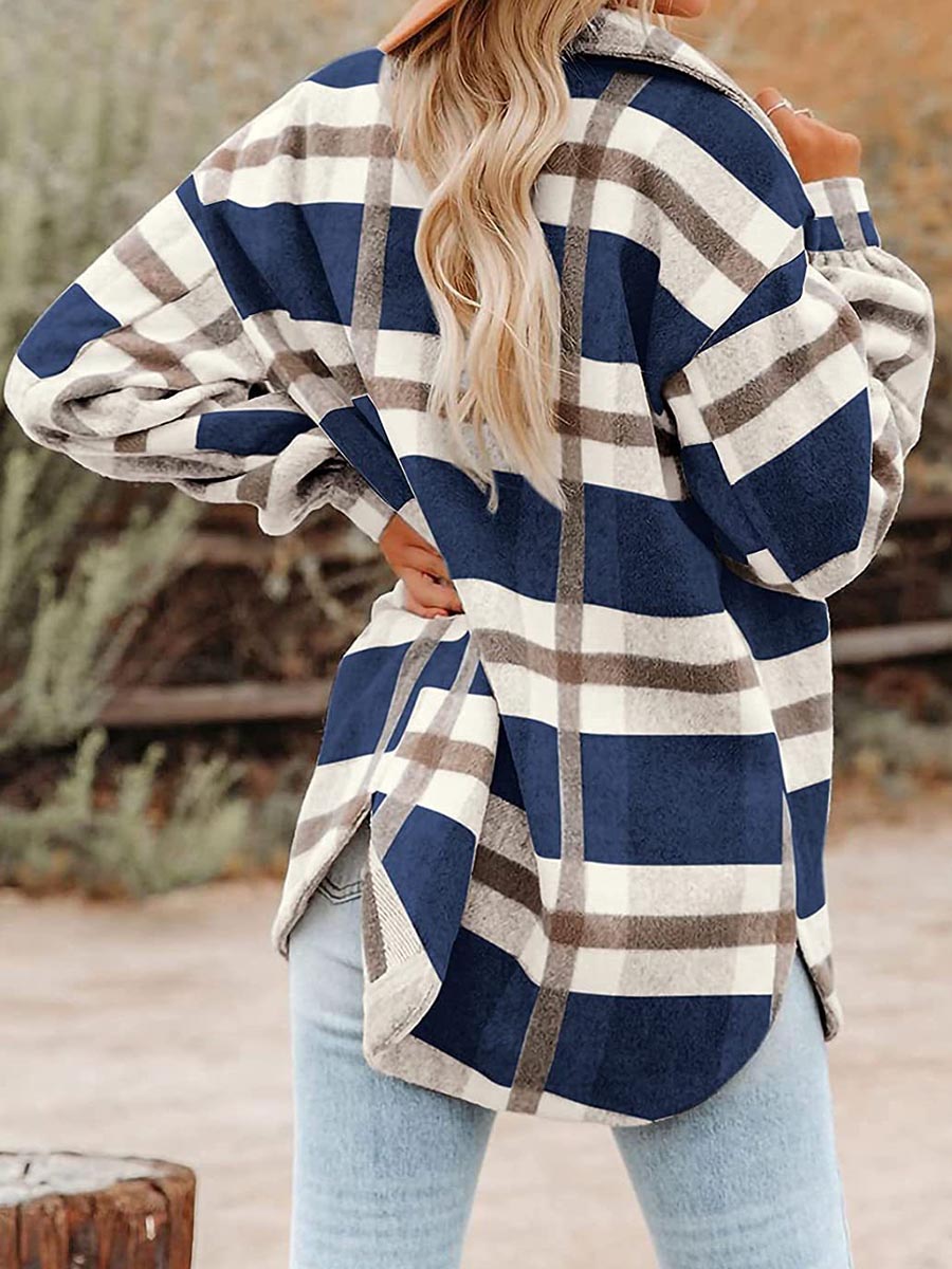 Plaid Button Long Sleeve Shacket
