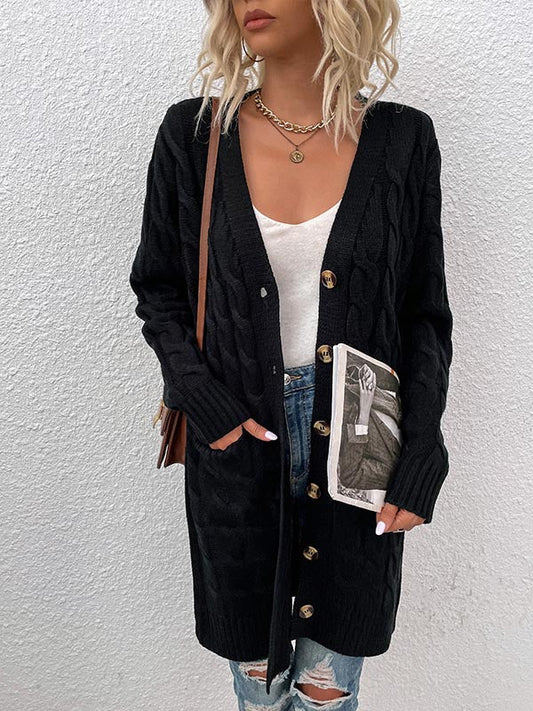 Button Front Large Pockets Knit Cardigan