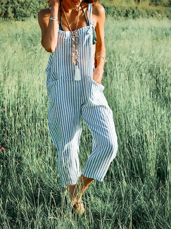 Women's Striped Suspenders Jumpsuit Overalls
