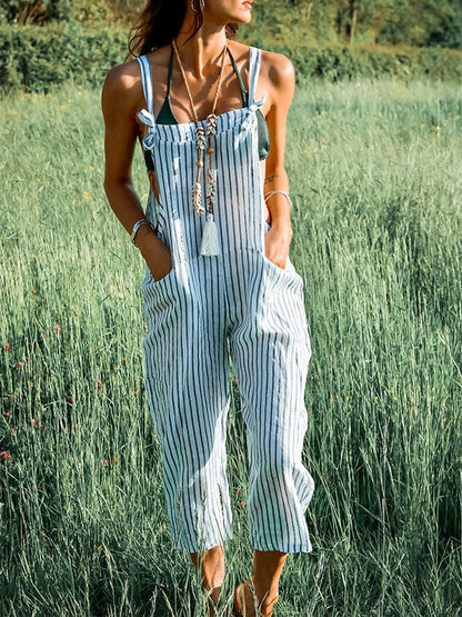 Women's Striped Suspenders Jumpsuit Overalls