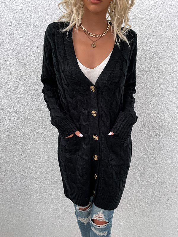 Button Front Large Pockets Knit Cardigan