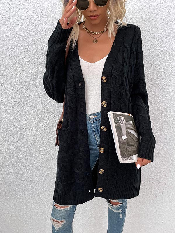 Button Front Large Pockets Knit Cardigan