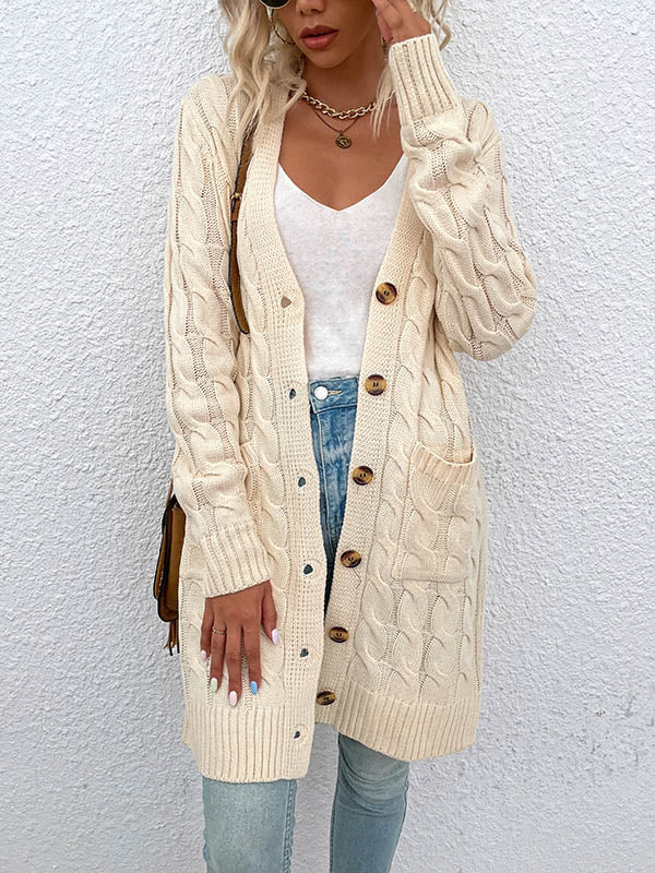 Button Front Large Pockets Knit Cardigan