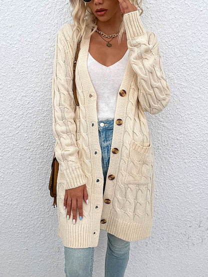 Button Front Large Pockets Knit Cardigan