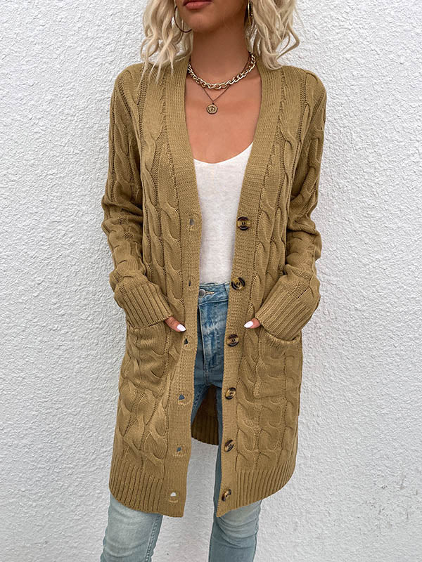 Button Front Large Pockets Knit Cardigan