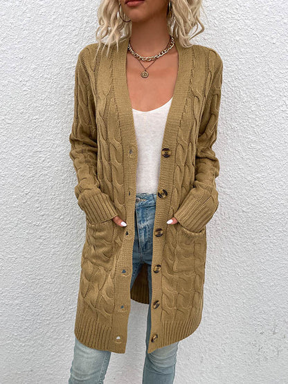 Button Front Large Pockets Knit Cardigan