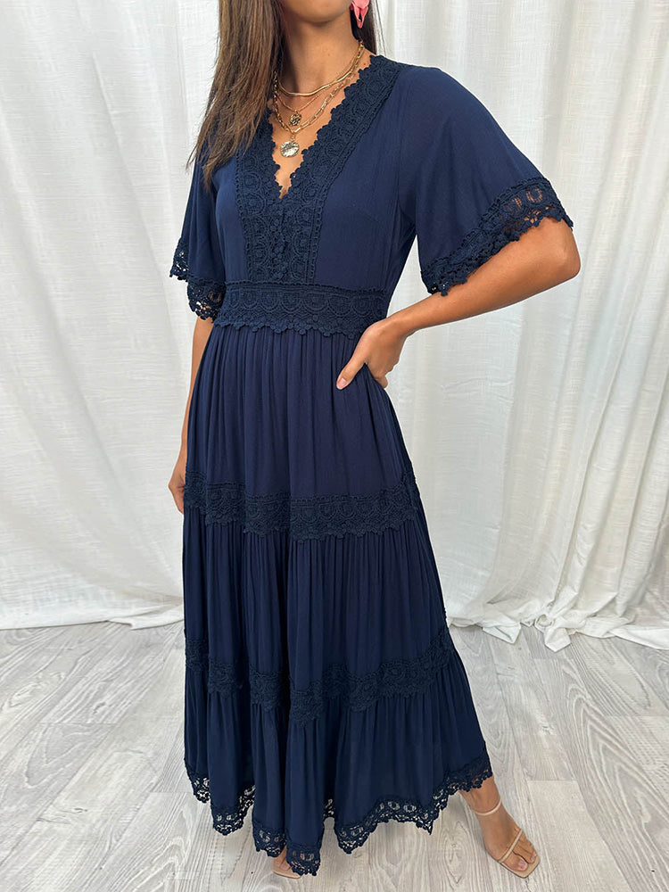 Slim Fit Elasticated Waist Tiered Maxi Dress