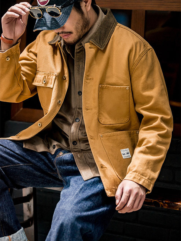 Men's American Vintage Canvas Jacket Multi Pocket Cargo Jacket