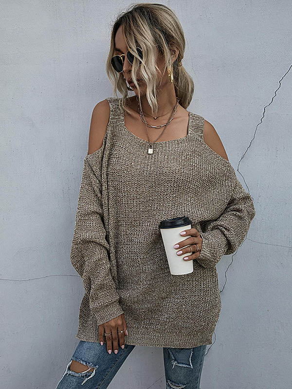 Square Neck Off-the-shoulder Knitted Sweater