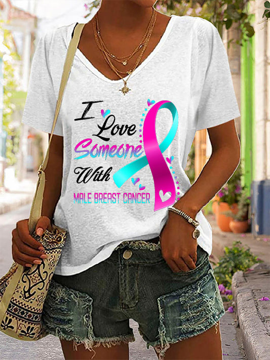 I Love Someone With Male Breast Cancer V-neck Short Sleeve T-shirt