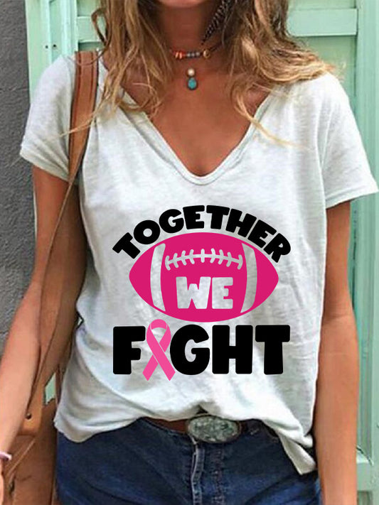 Together We Fight Print V-neck T-shirt