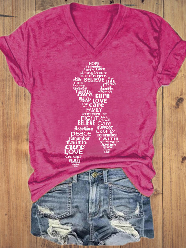 Pink Ribbon Breast Cancer Awareness V-neck T-shirt