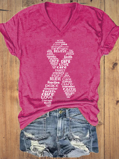 Pink Ribbon Breast Cancer Awareness V-neck T-shirt