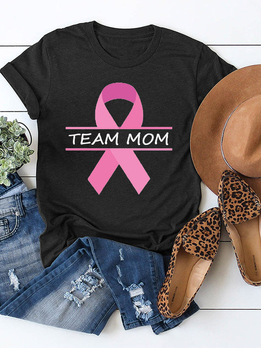 Team Mom Pink Ribbon Graphic T-shirt