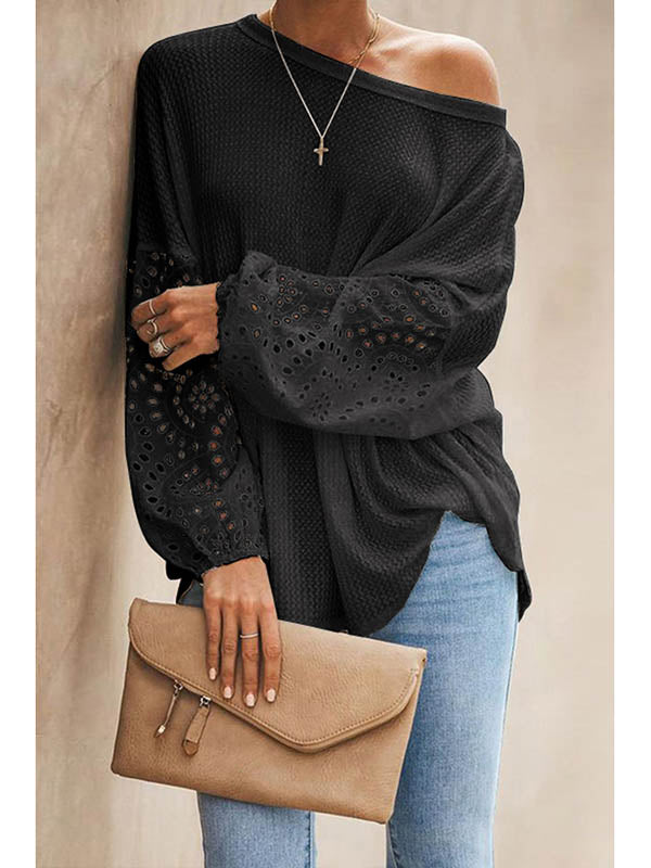 Solid Color Slanted Neck Cutout Off Shoulder Top