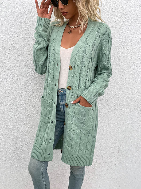 Button Front Large Pockets Knit Cardigan
