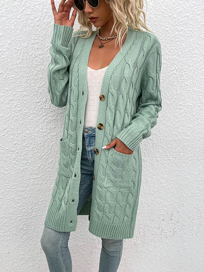 Button Front Large Pockets Knit Cardigan