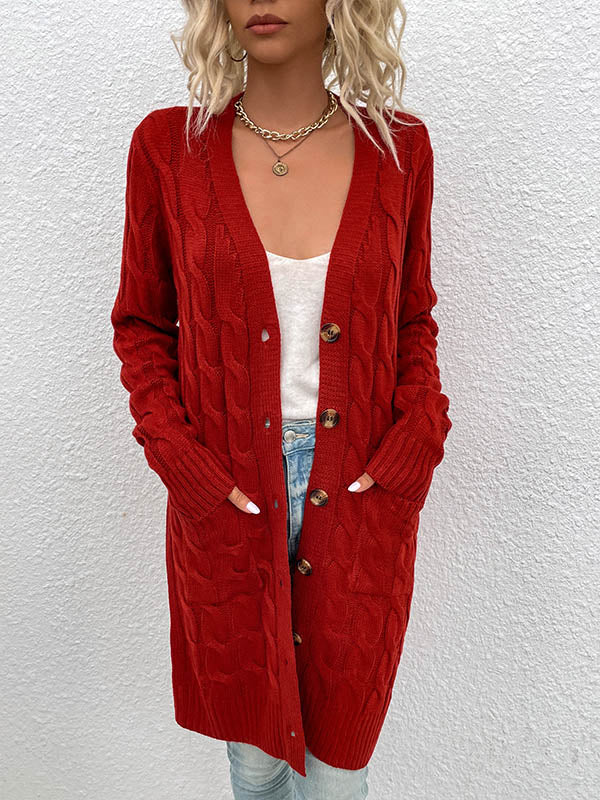 Button Front Large Pockets Knit Cardigan
