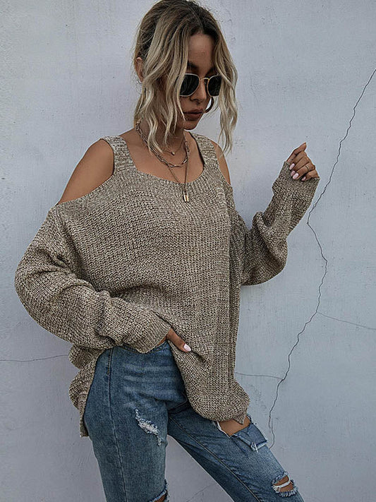 Square Neck Off-the-shoulder Knitted Sweater