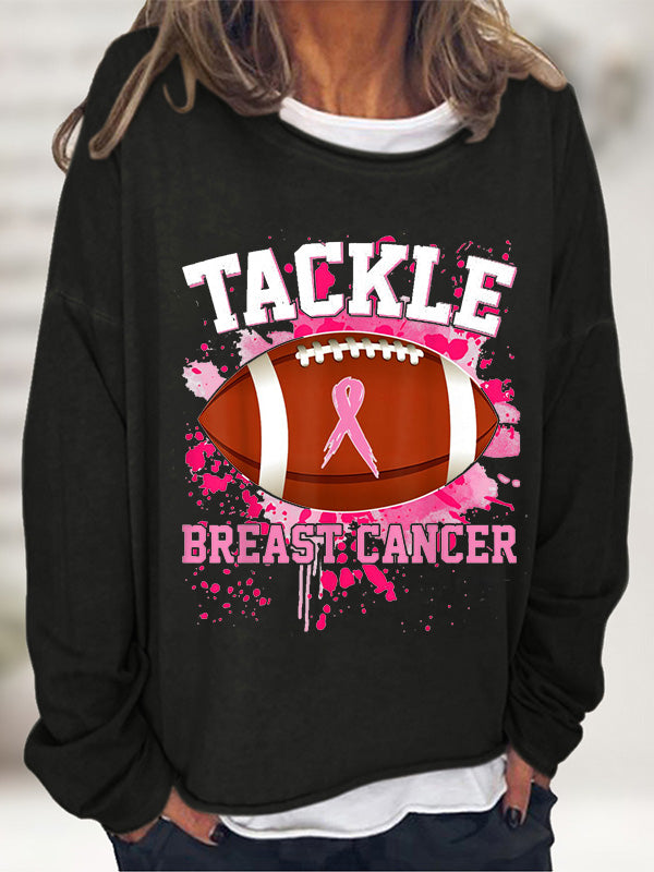 Tackle Football Pink Ribbon Breast Cancer Awareness Long Sleeve T-shirt