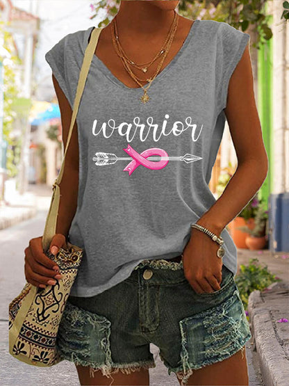 Pink Ribbon Warrior Cap Sleeve T-Shirt
