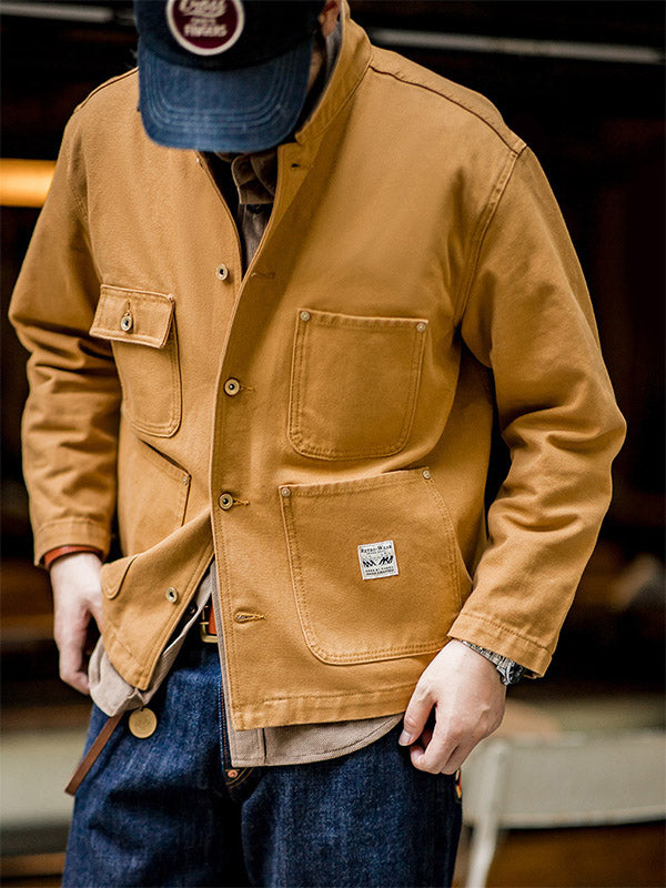 Men's American Vintage Canvas Jacket Multi Pocket Cargo Jacket