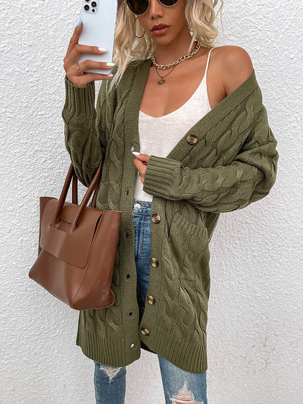 Button Front Large Pockets Knit Cardigan