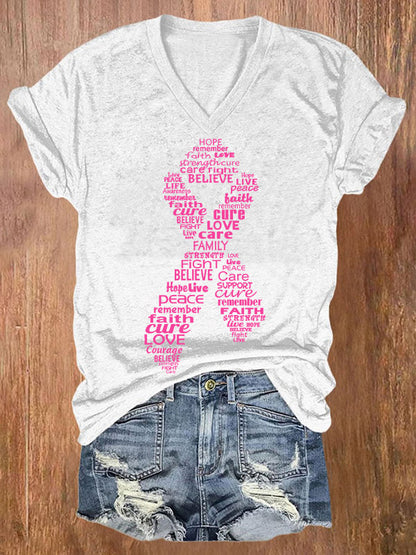 Pink Ribbon Breast Cancer Awareness V-neck T-shirt